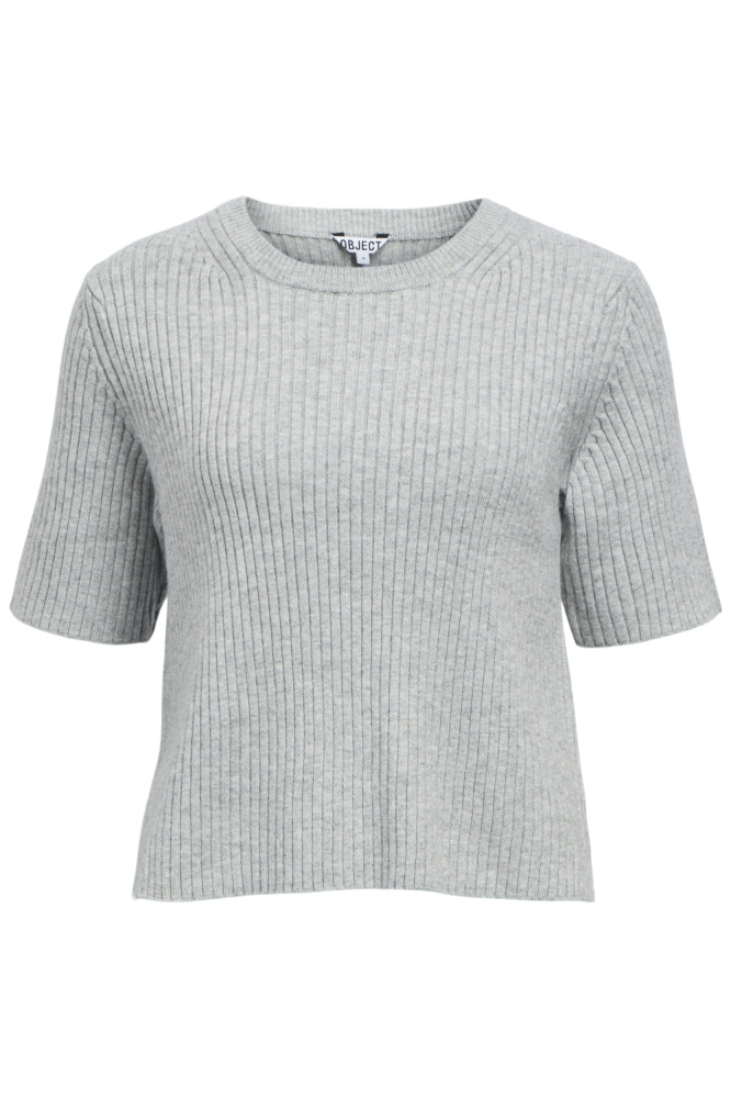 OBJELVA 2/4 RE O-NECK KNIT NOOS 23046911 LIGHT GREY MELANGE